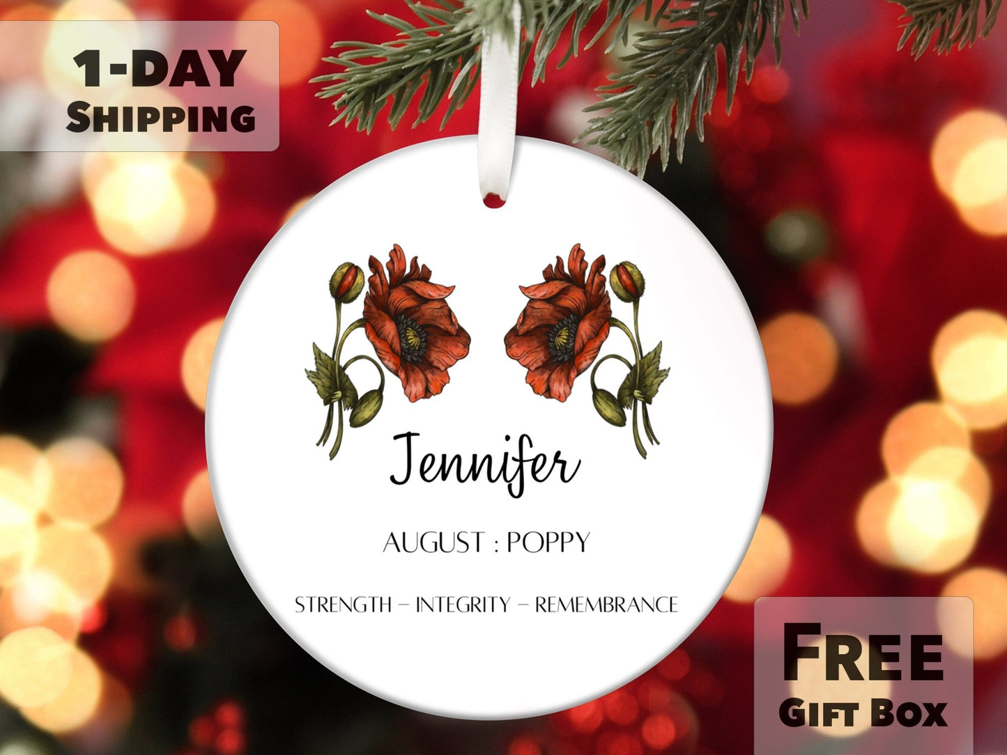 August Birth Month Flower Ornament - Poppy Flower - Made Simple Designs