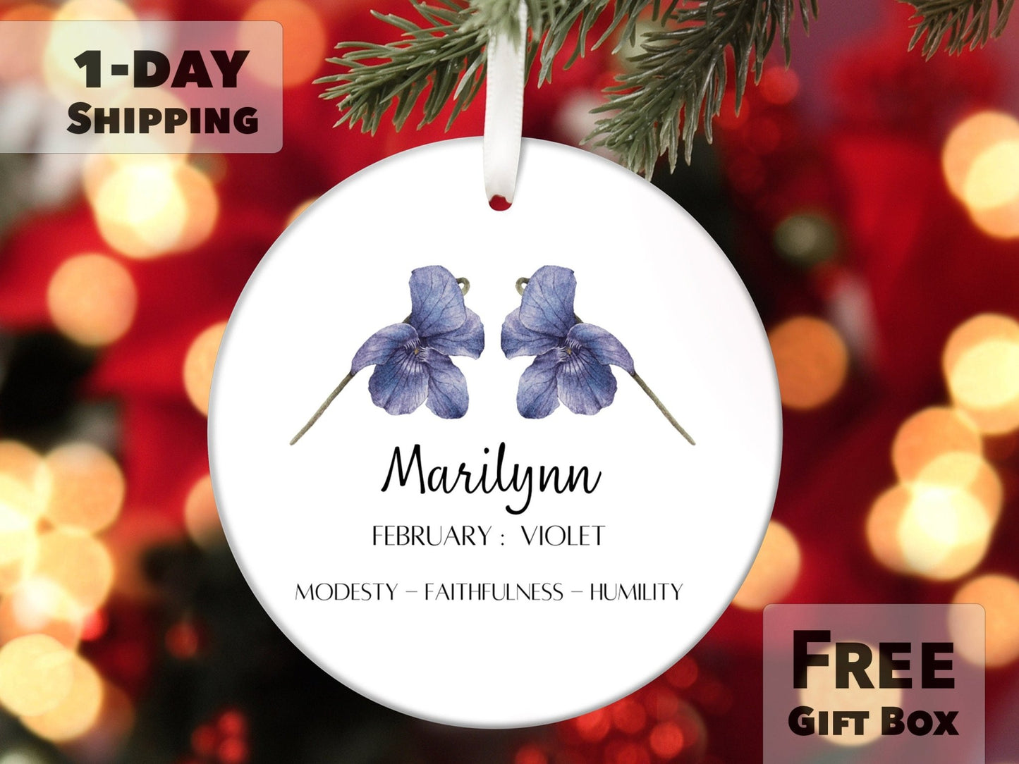 February Birth Month Flower Ornament - Violet Flower - Made Simple Designs