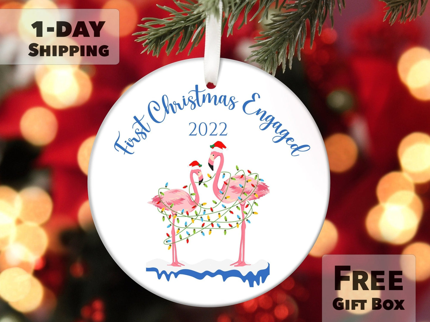 Flamingo-Themed Personalized First Christmas Together 2023 Ornament - Made Simple Designs