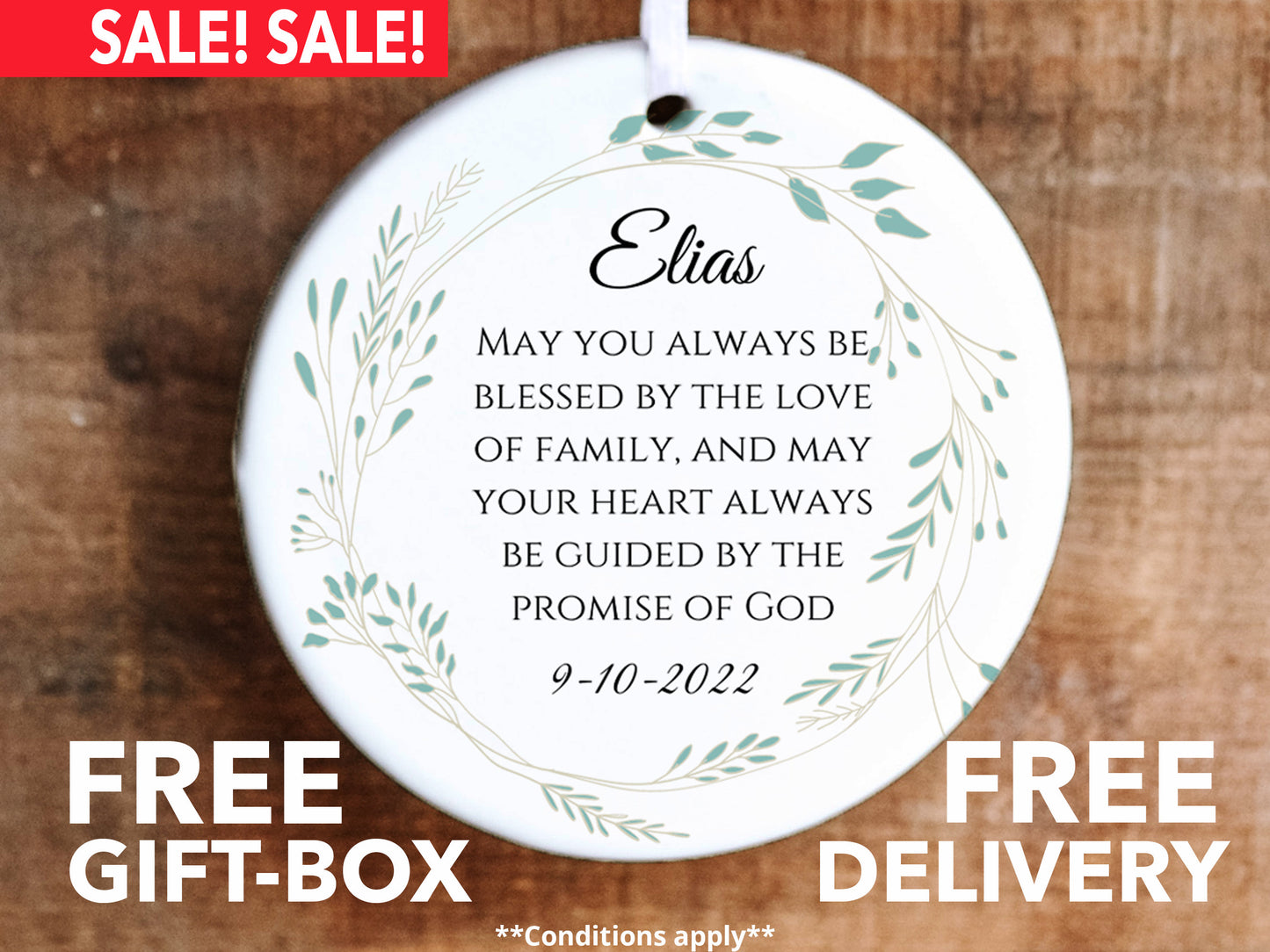 Personalized Baptism Ornament With Wreath
