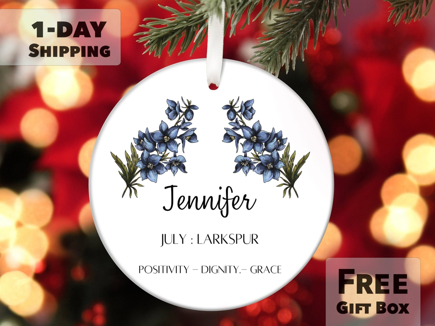 July Birth Month Flower Ornament - Larkspur Flower - Made Simple Designs