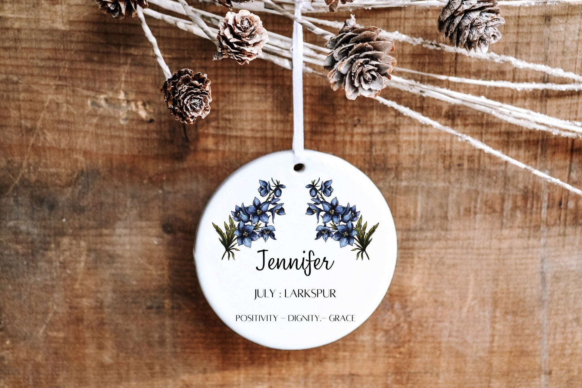 July Birth Month Flower Ornament - Larkspur Flower - Made Simple Designs