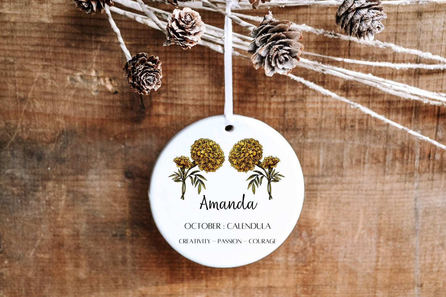 October Birth Month Flower Ornament - Marigold Flower - Made Simple Designs