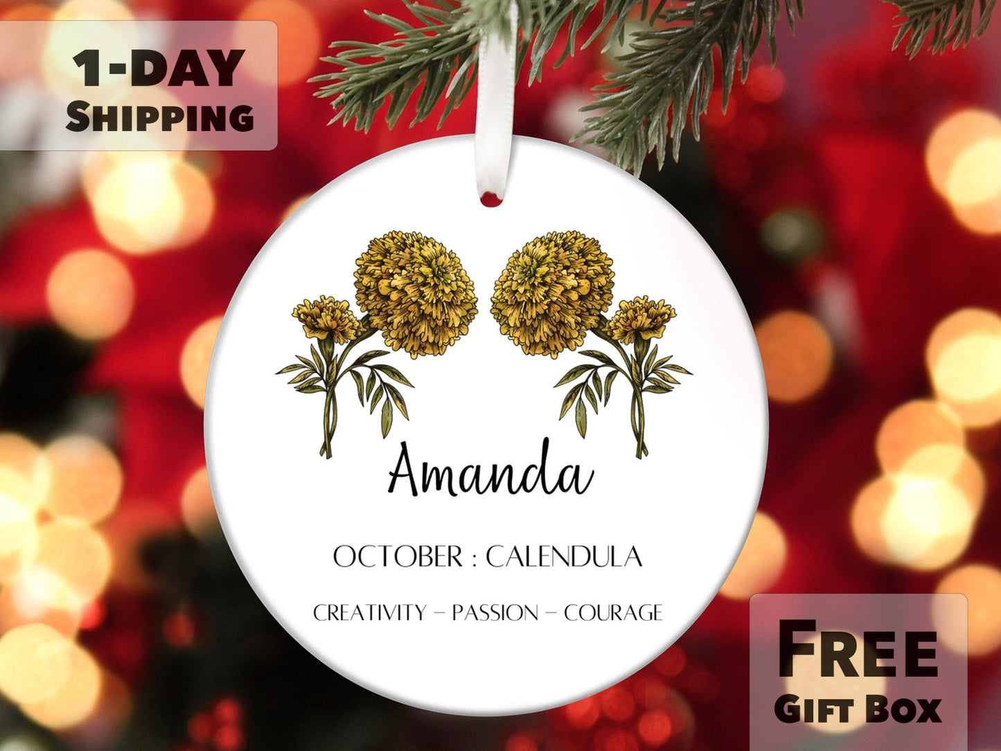 October Birth Month Flower Ornament - Marigold Flower - Made Simple Designs