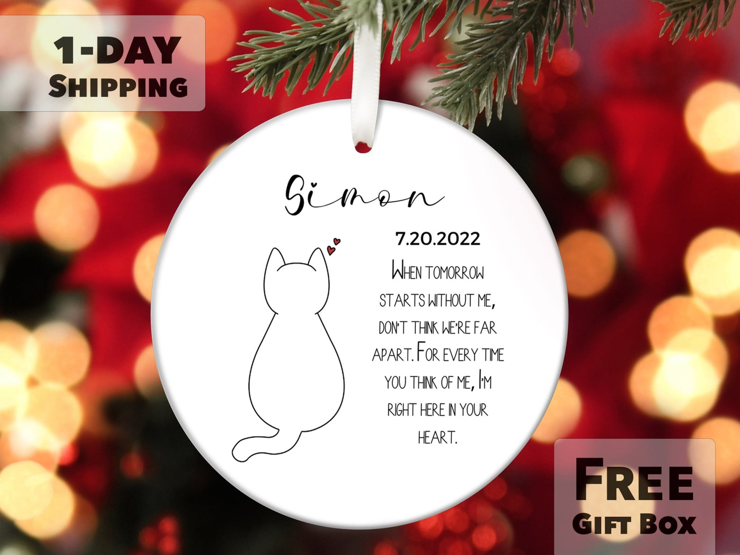 Personalized Cat Memorial Ornament - Cat Remembrance Gift - Made Simple Designs