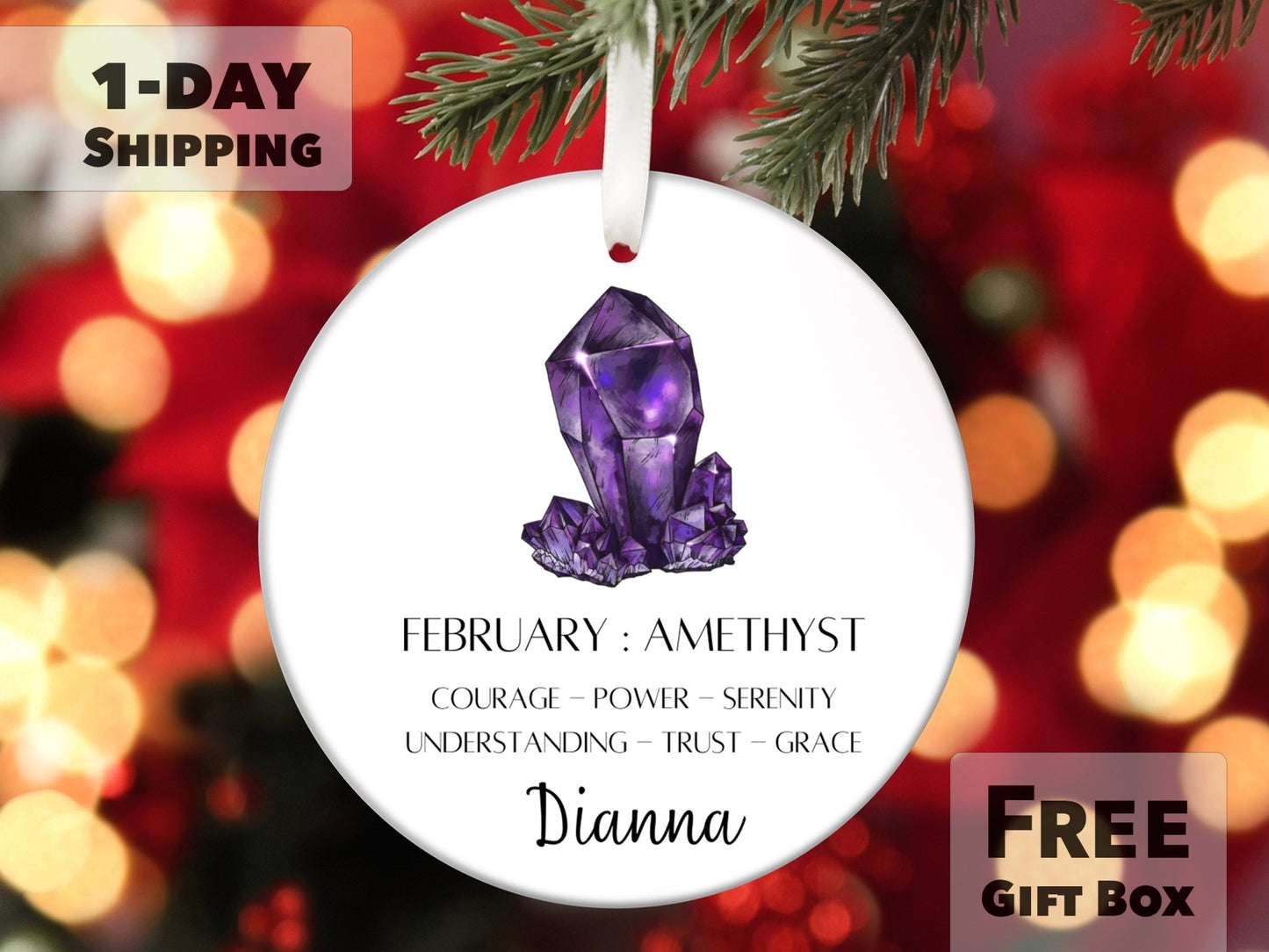Personalized February Birthstone Ornament - Amethyst - Made Simple Designs