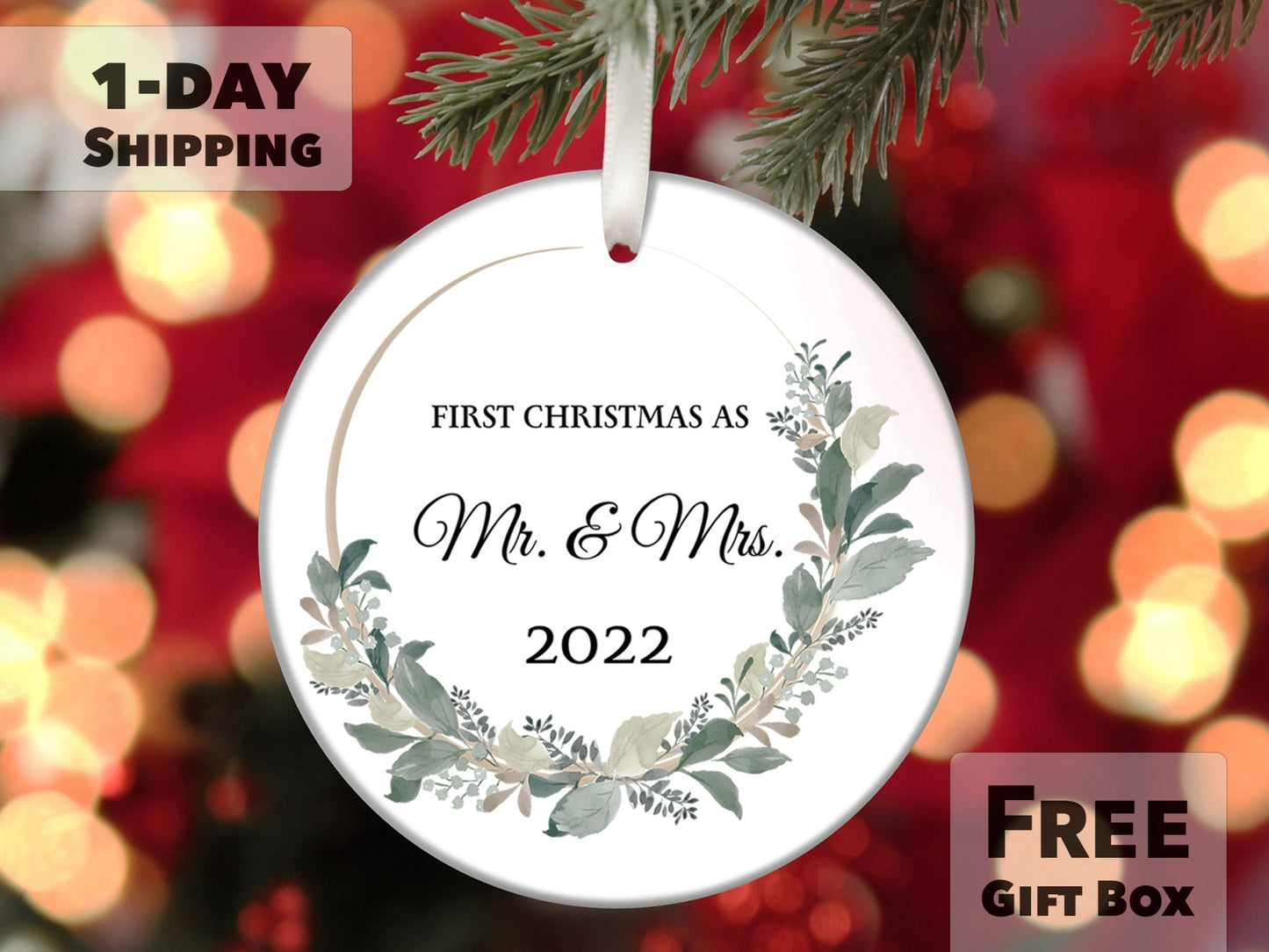 Personalized First Christmas as Mr & Mrs 2023 Ornament - Made Simple Designs