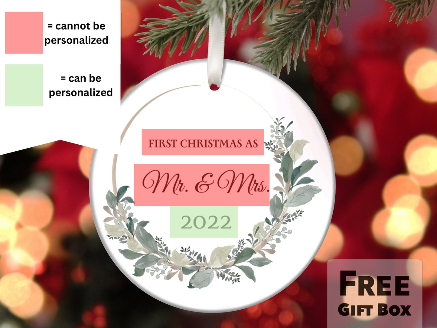 Personalized First Christmas as Mr & Mrs 2023 Ornament - Made Simple Designs