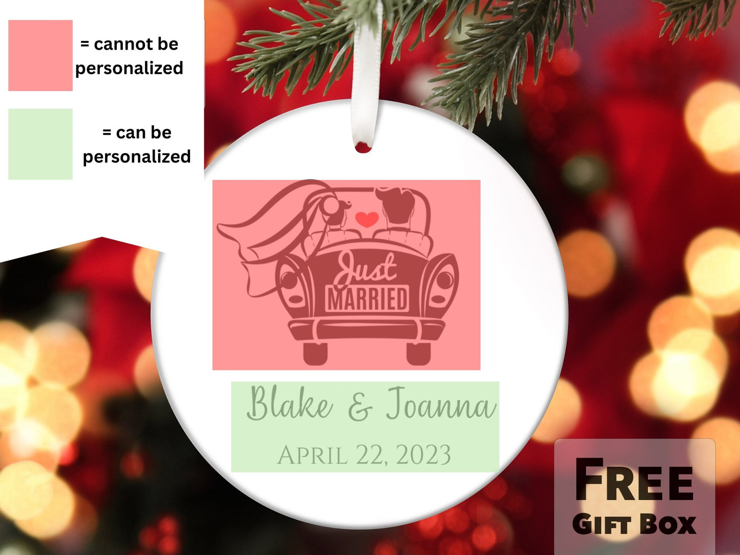 Personalized First Christmas Married 2023 Ornament - Just Married Car - Made Simple Designs