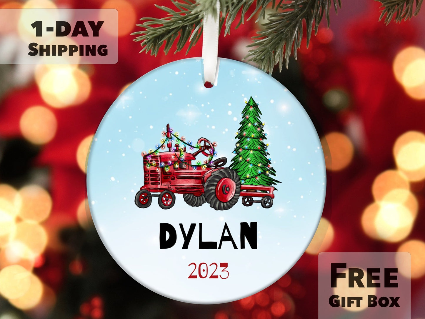 Personalized First Christmas Tractor Ornament - Made Simple Designs