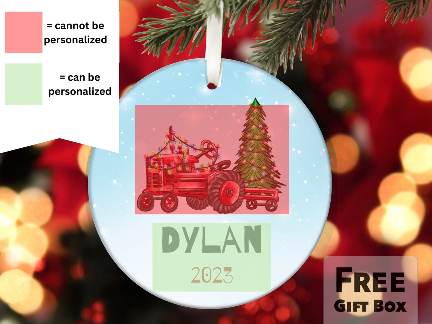 Personalized First Christmas Tractor Ornament - Made Simple Designs