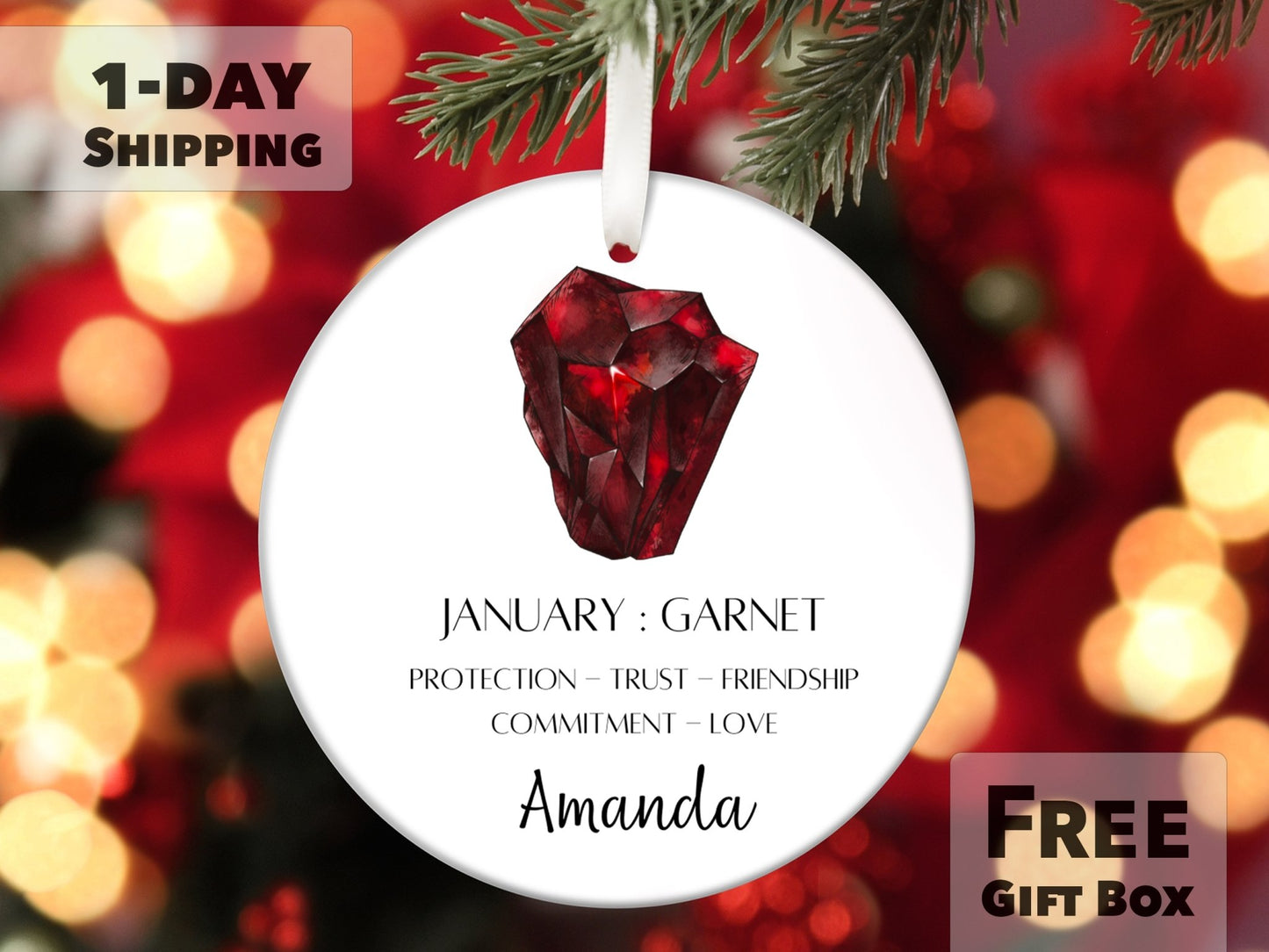 Personalized January Birthstone Ornament - Garnet - Made Simple Designs