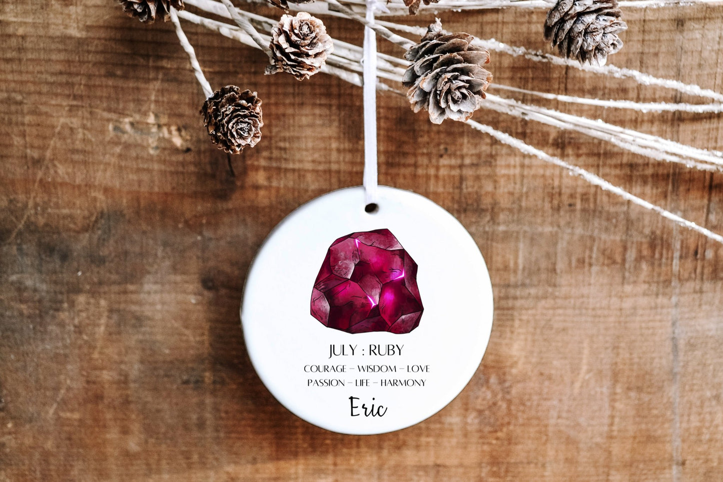 Personalized July Birthstone Ornament - Ruby - Made Simple Designs