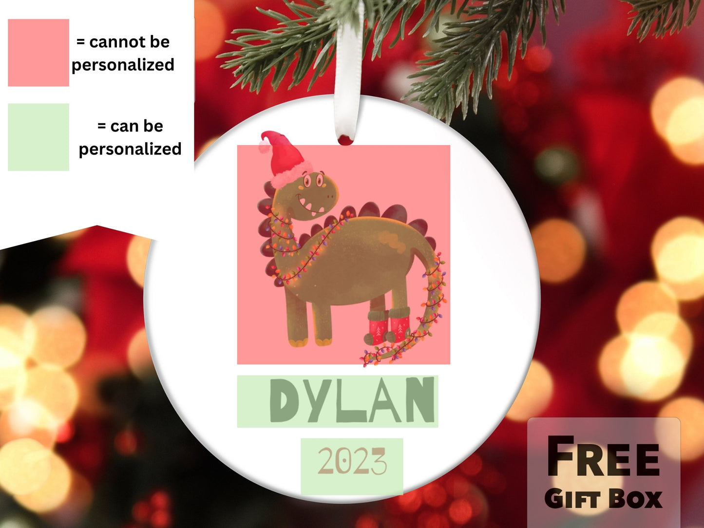 Personalized Kids Christmas Ornament - Dinosaur Ornament - Made Simple Designs