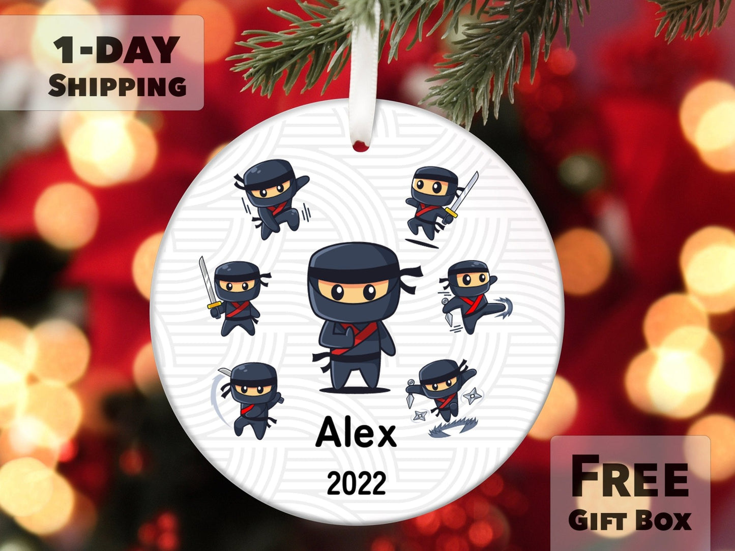 Personalized Ninja Ornament - Cartoon Ninja - Made Simple Designs