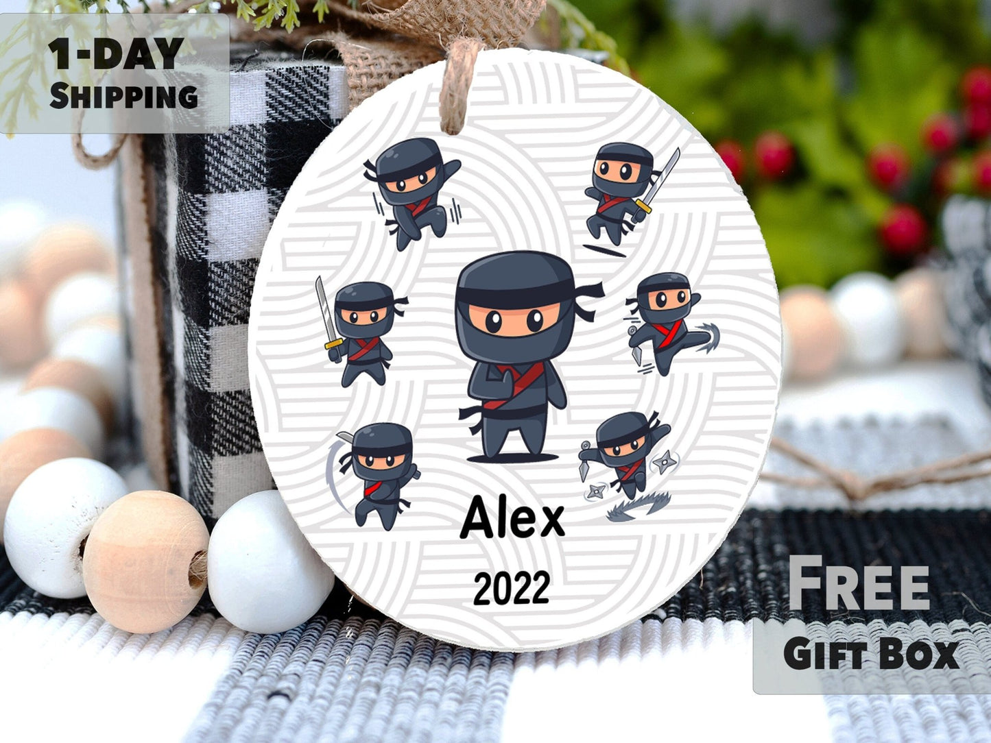 Personalized Ninja Ornament - Cartoon Ninja - Made Simple Designs