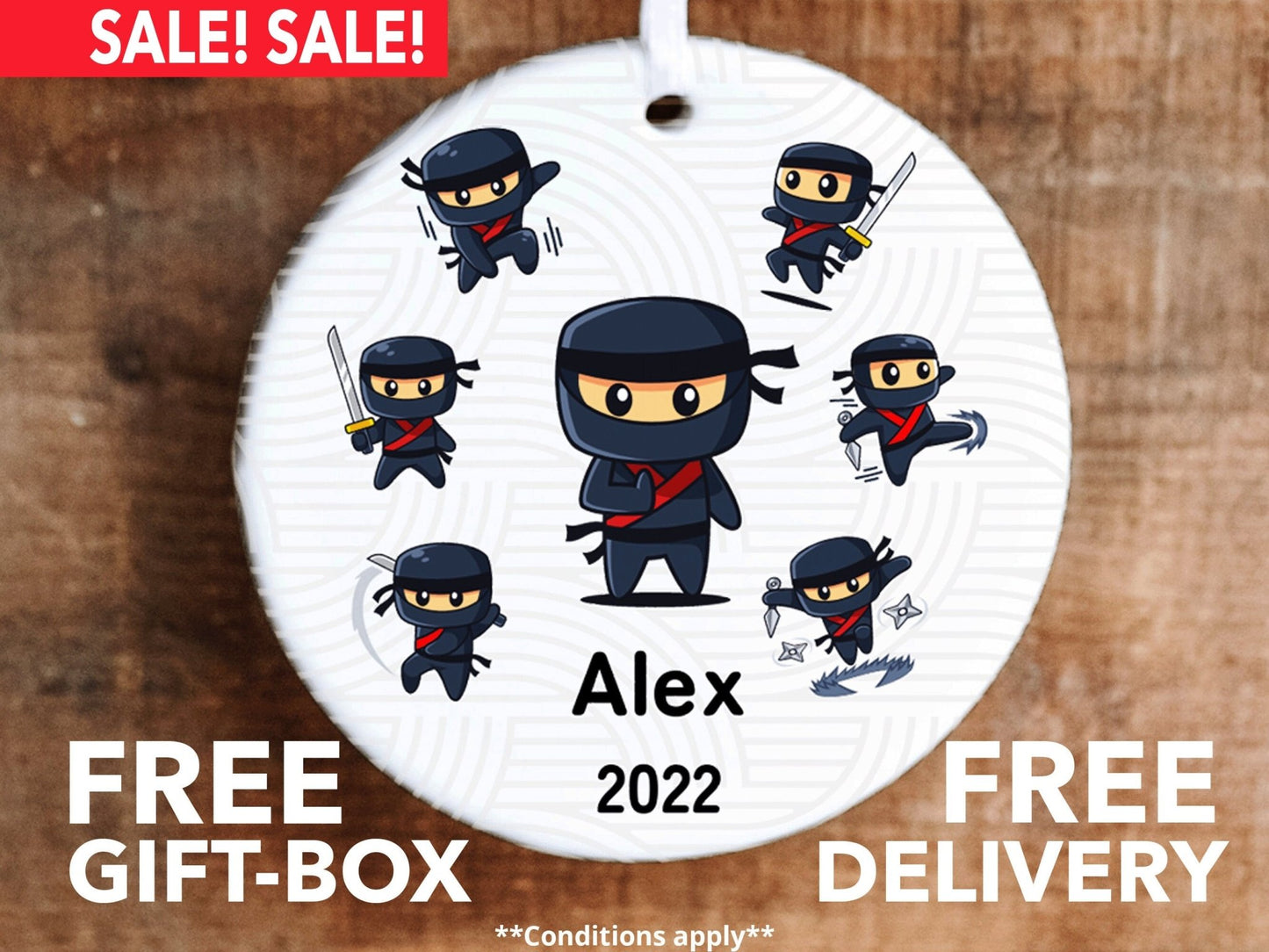 Personalized Ninja Ornament - Cartoon Ninja - Made Simple Designs
