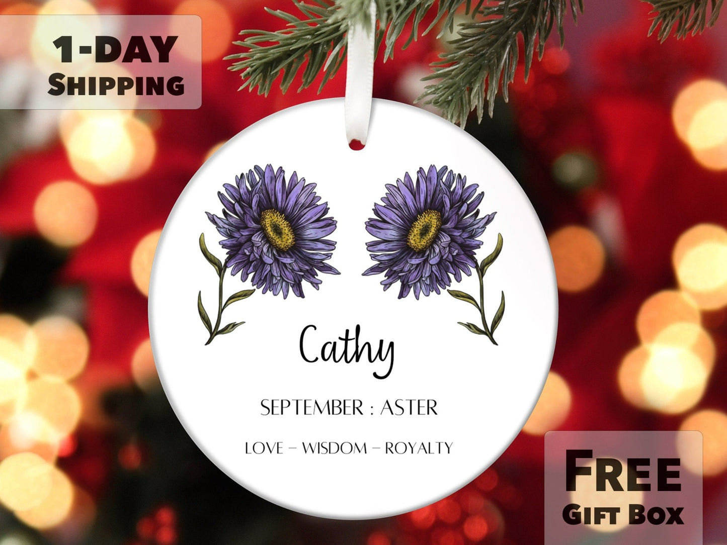 September Birth Month Flower Ornament - Aster Flower - Made Simple Designs