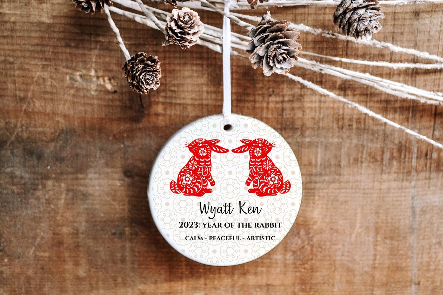 Year of the Rabbit Personalized Ornament - 2023 Lunar New Year - Made Simple Designs