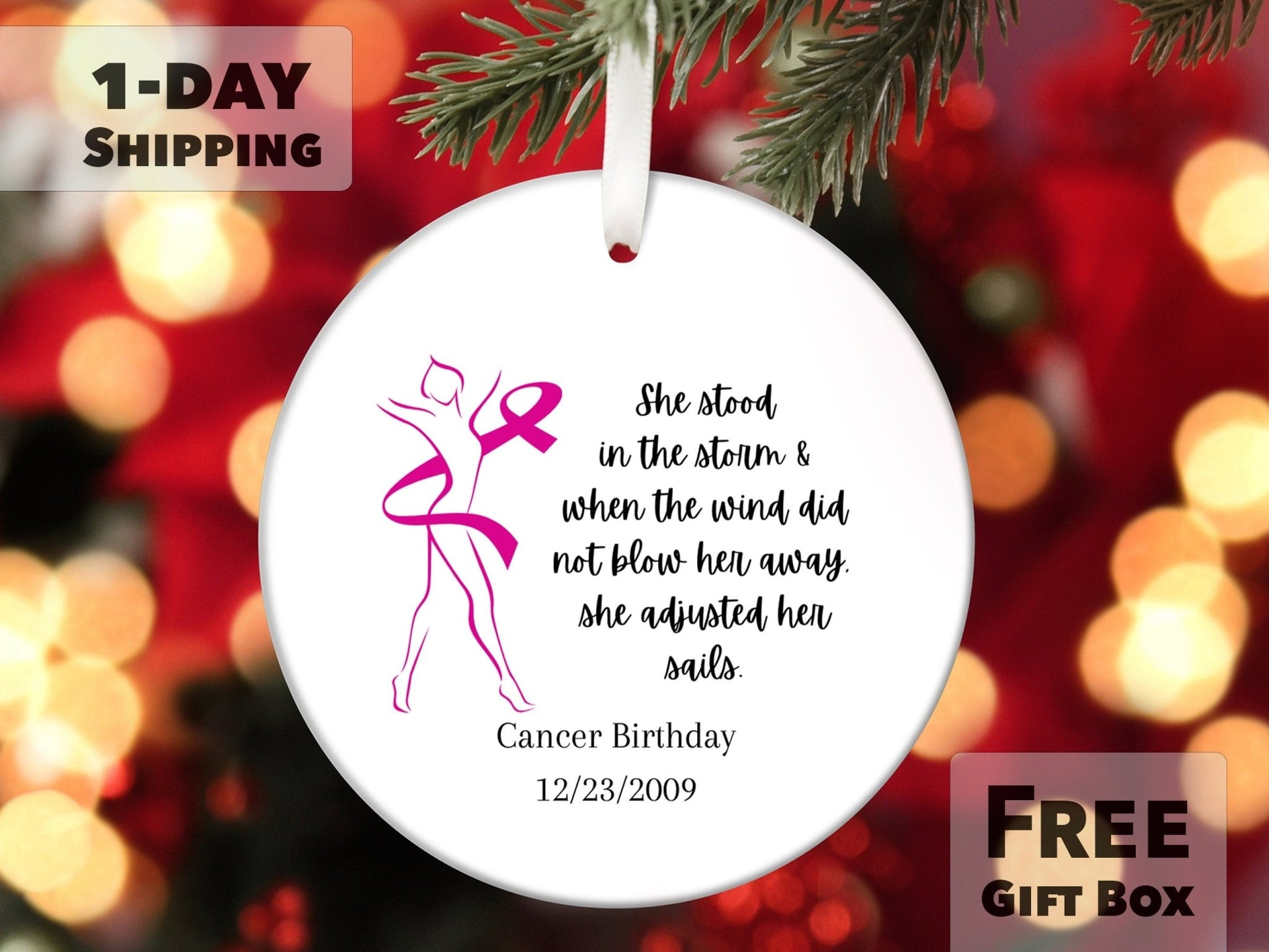 Breast Cancer Survivor Ornament - Made Simple Designs
