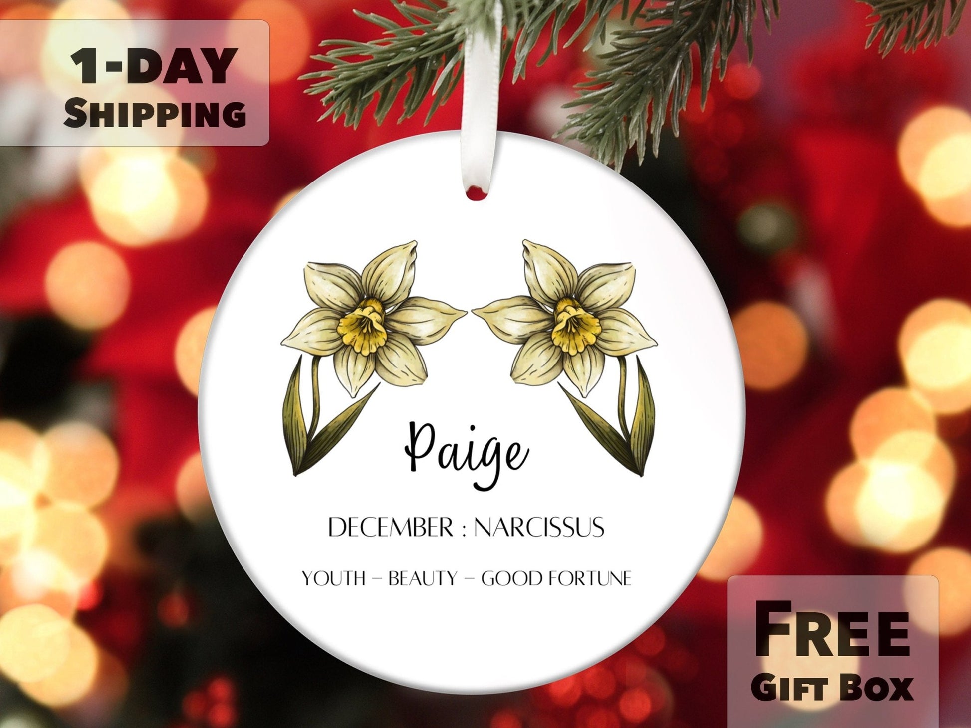 December Birth Month Flower Ornament - Narcissus Flower - Made Simple Designs