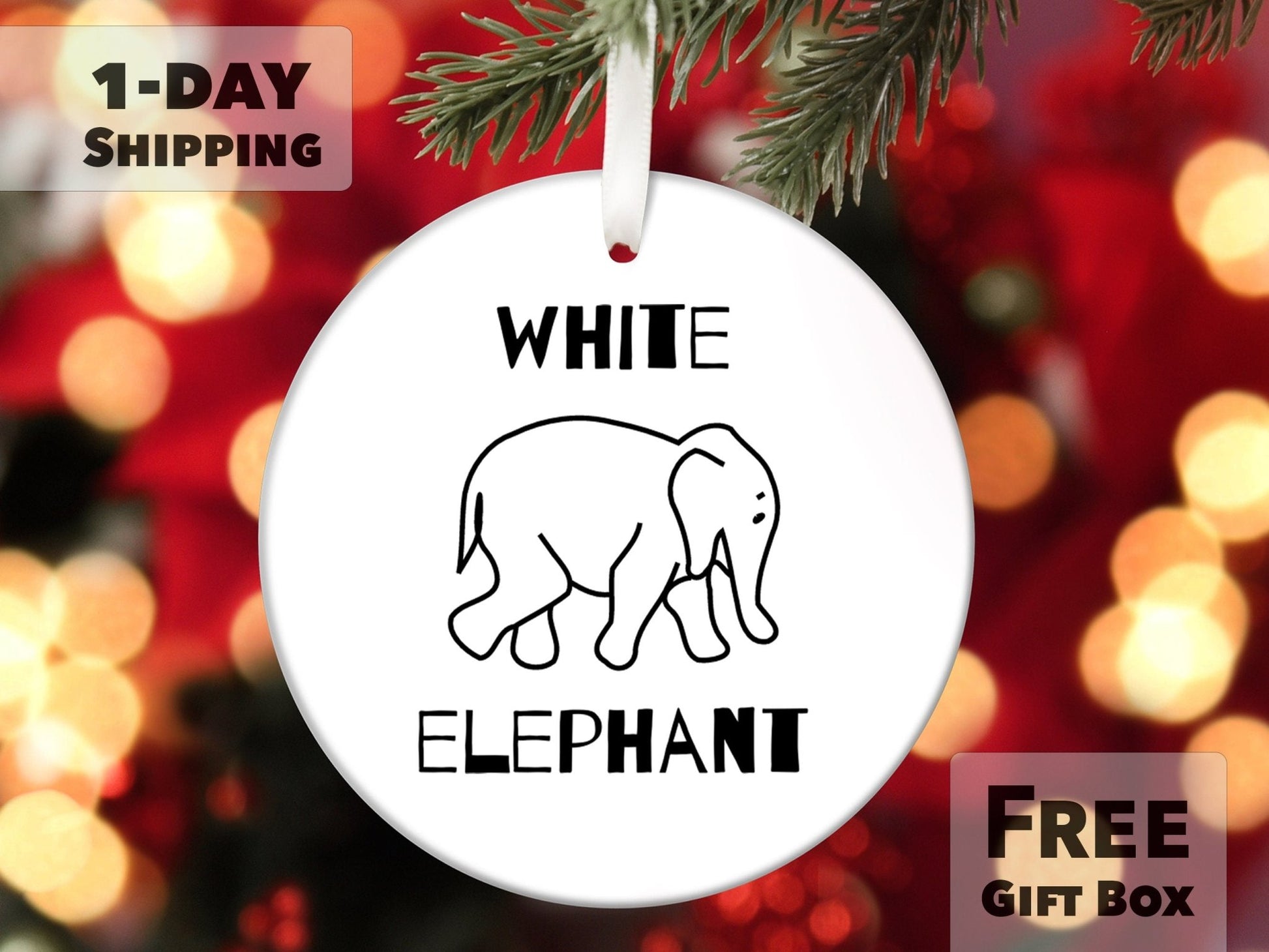 Funny Christmas Ornament - White Elephant Gift - Made Simple Designs