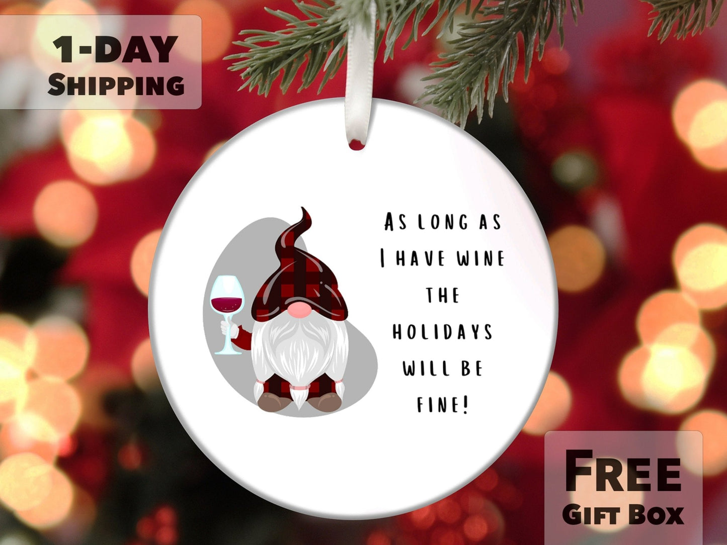Funny Ornament - Wine Gnome - Made Simple Designs