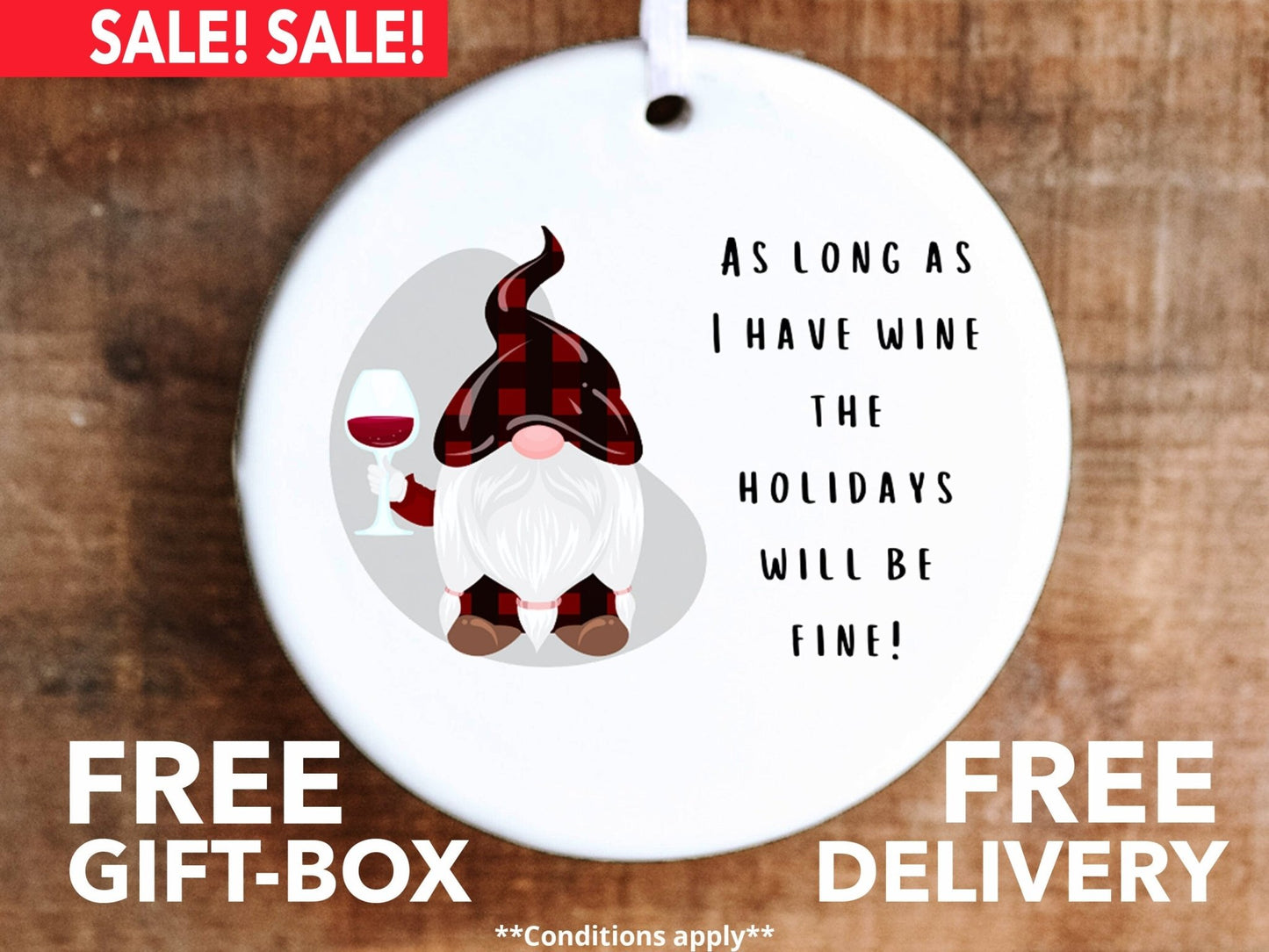 Funny Ornament - Wine Gnome - Made Simple Designs