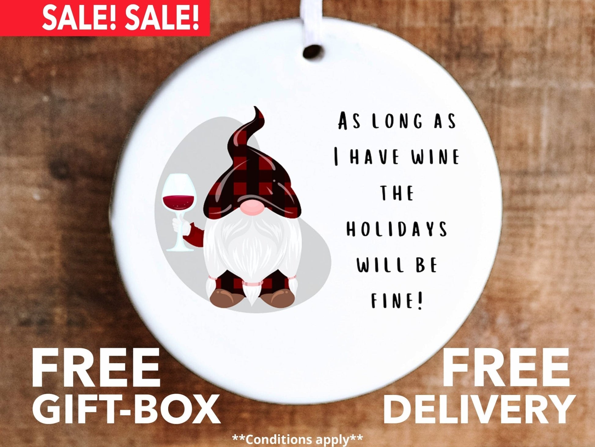 Funny Ornament - Wine Gnome - Made Simple Designs