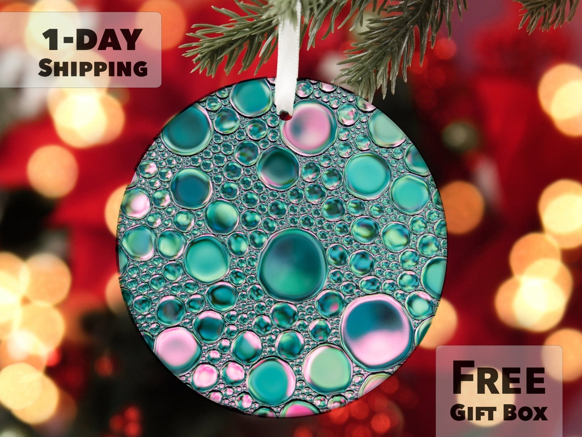 Home Decor Ornament - Pink Blue Bubbles - Made Simple Designs