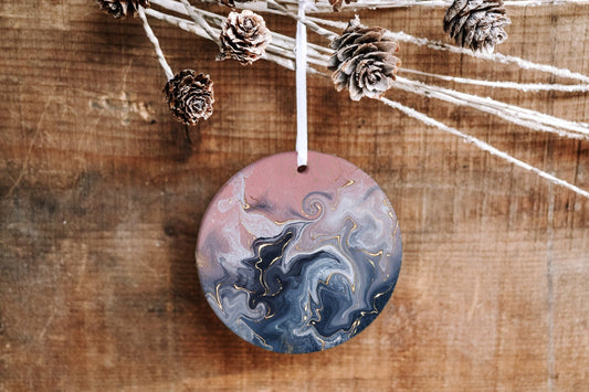 Home Decor Ornament - Pink Blue Marble Watercolor - Made Simple Designs