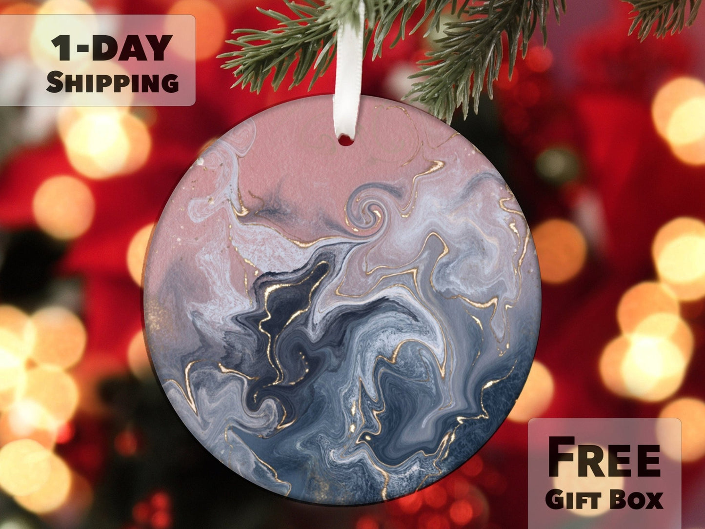Home Decor Ornament - Pink Blue Marble Watercolor - Made Simple Designs