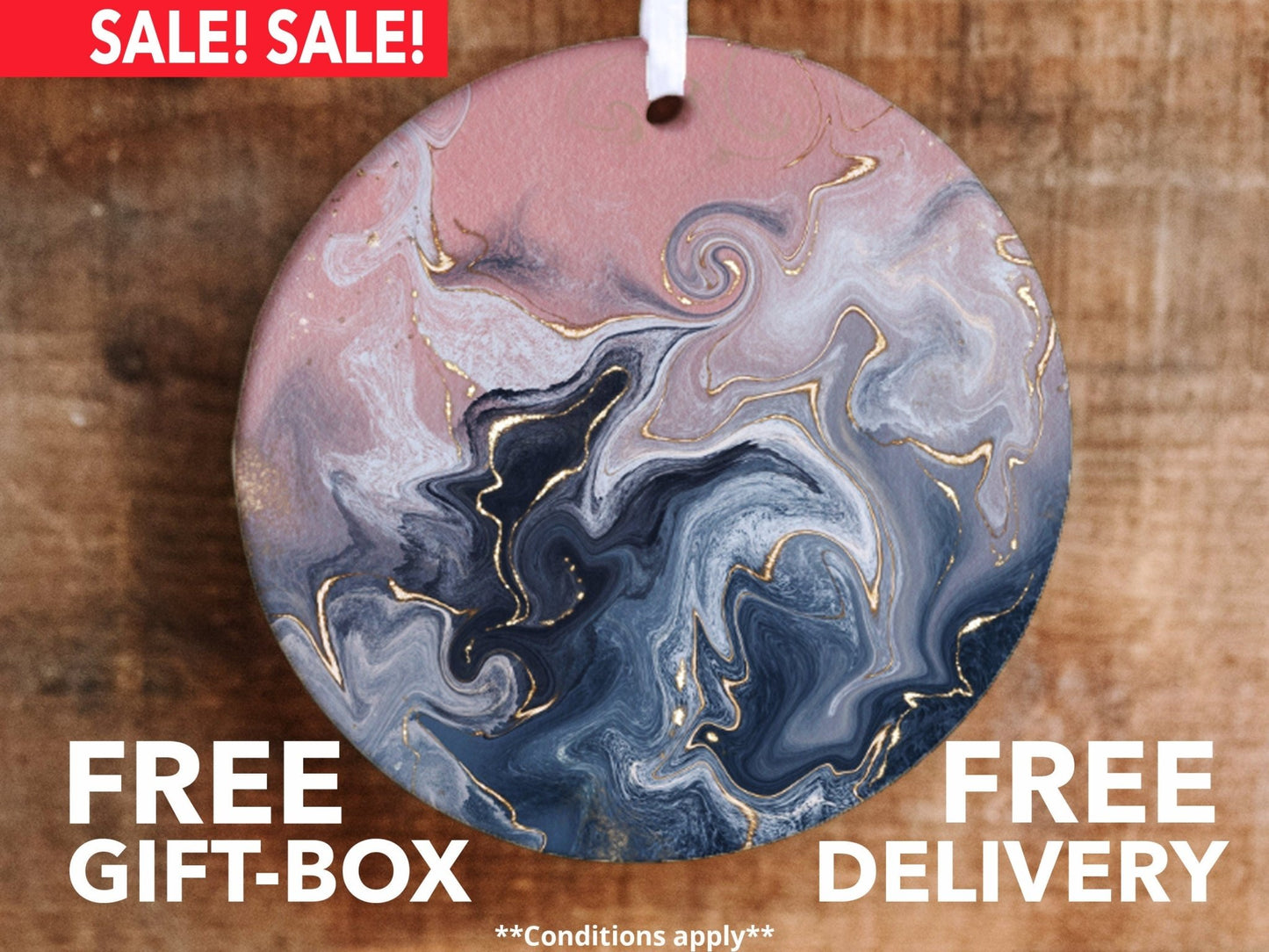 Home Decor Ornament - Pink Blue Marble Watercolor - Made Simple Designs