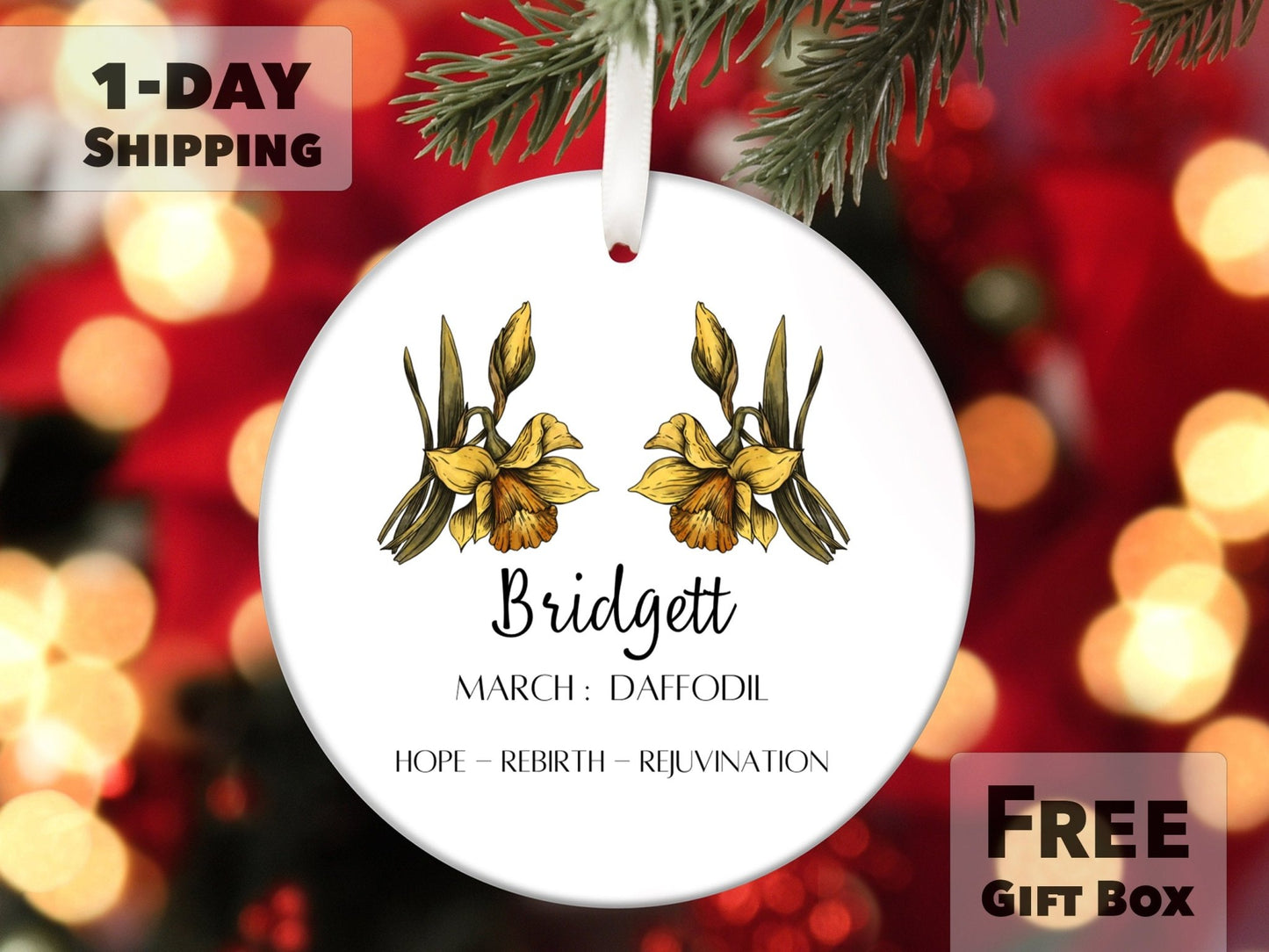 March Birth Month Flower Ornament - Daffodil Flower - Made Simple Designs