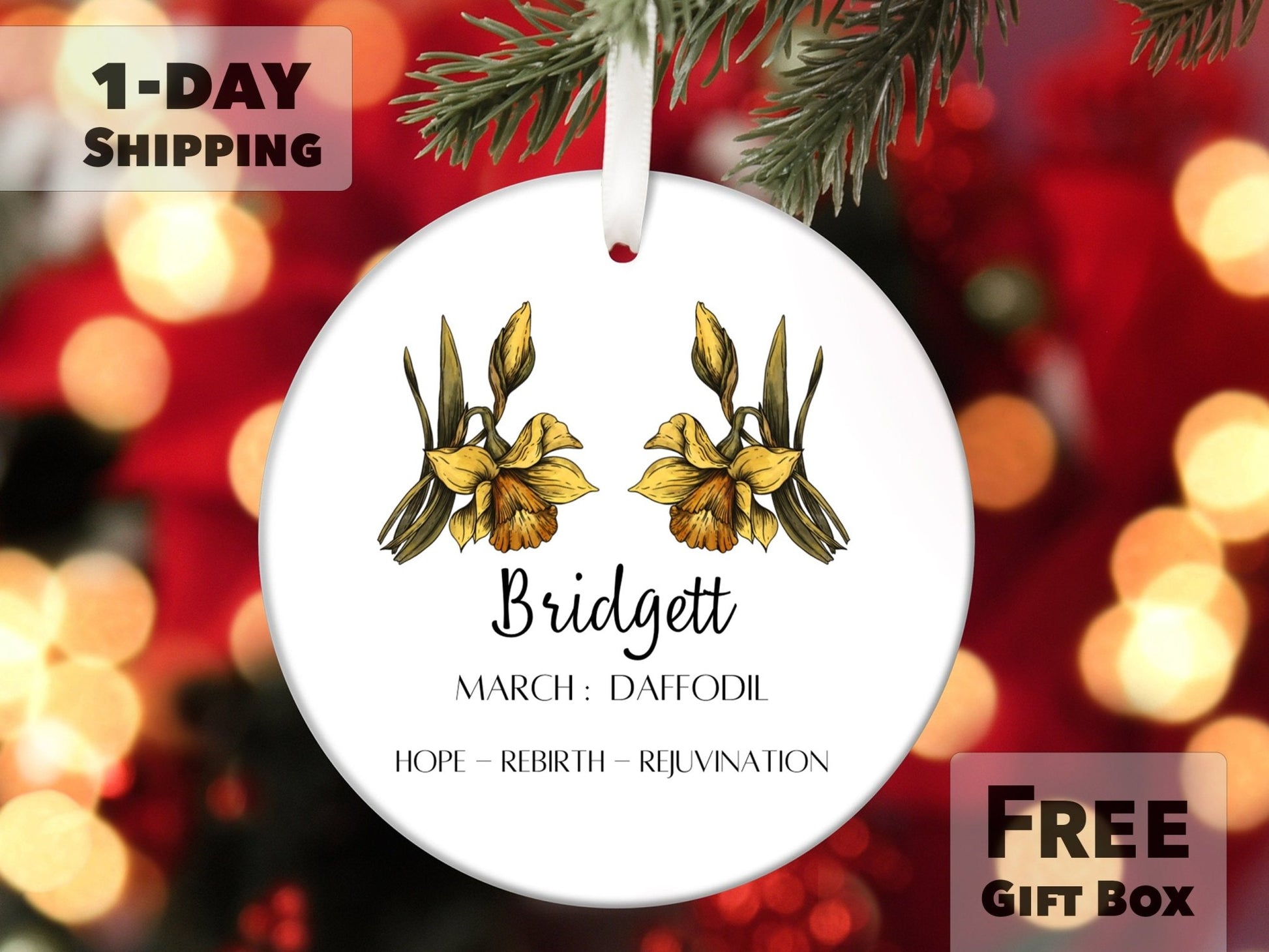 March Birth Month Flower Ornament - Daffodil Flower - Made Simple Designs