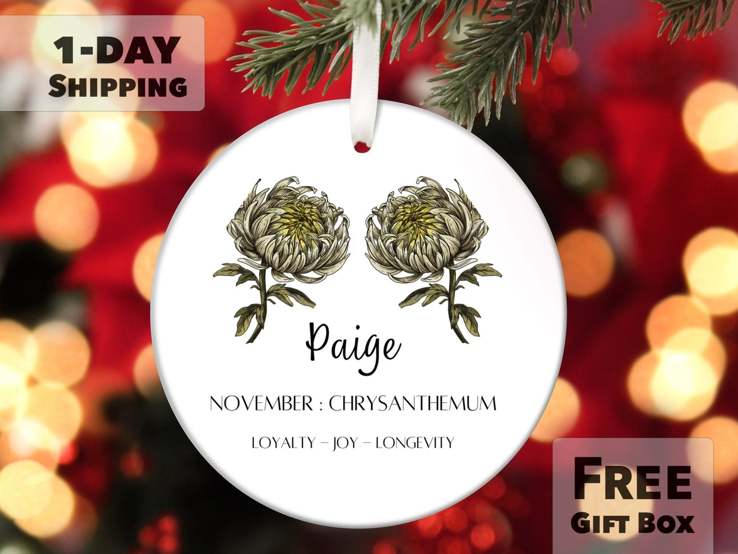 November Birth Month Flower Ornament - Chrysanthemum Flower - Made Simple Designs