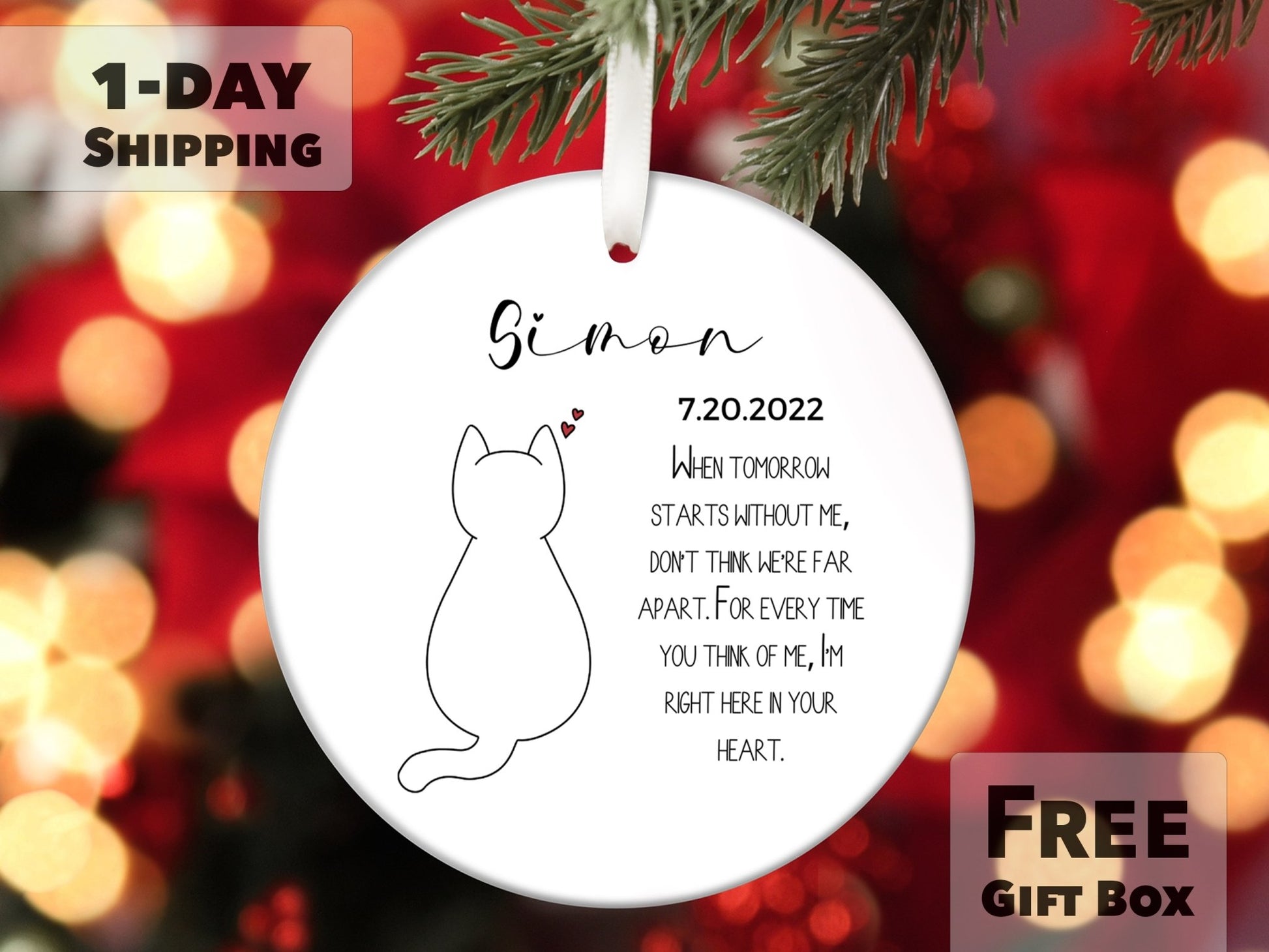Personalized Cat Memorial Ornament - Cat Remembrance Gift - Made Simple Designs