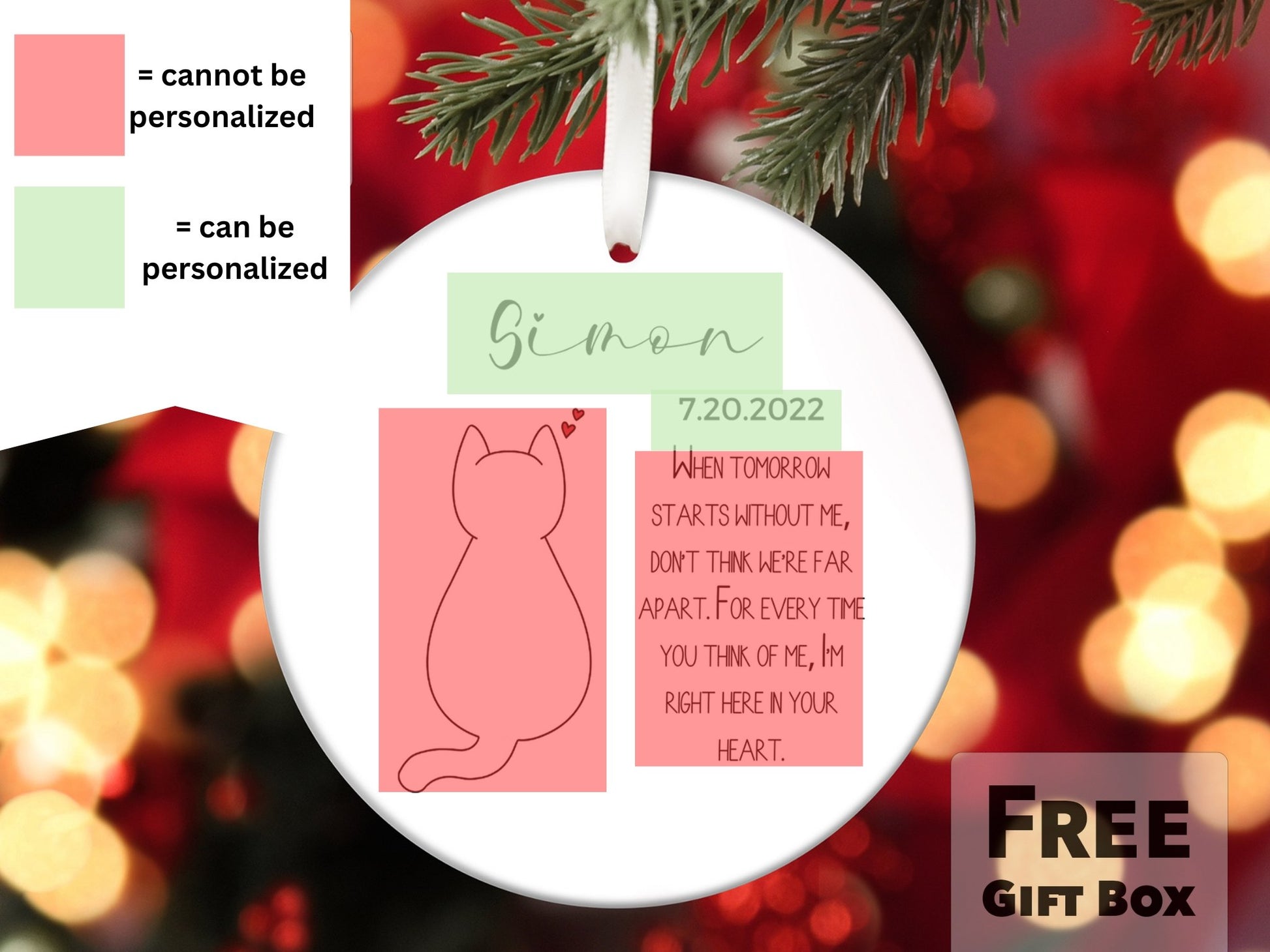 Personalized Cat Memorial Ornament - Cat Remembrance Gift - Made Simple Designs