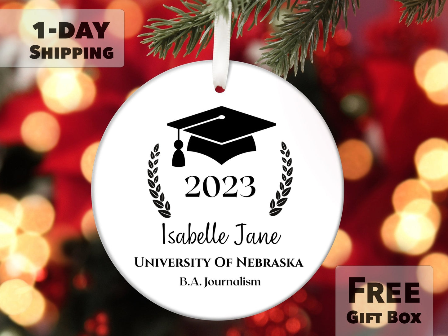 Personalized College Graduation Ornament - New Grad Gift - Made Simple Designs