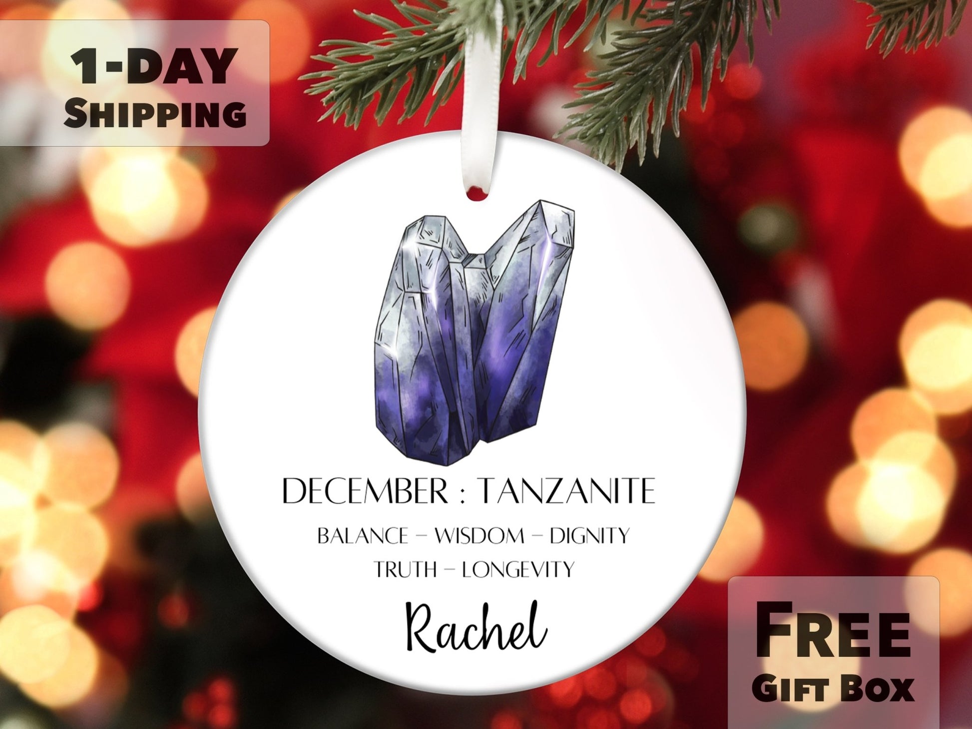 Personalized December Birthstone Ornament -Tanzanite - Made Simple Designs