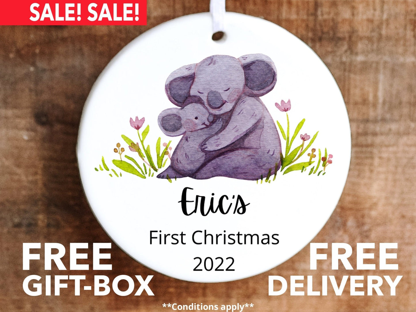 Personalized First Christmas Koala Ornament - Made Simple Designs