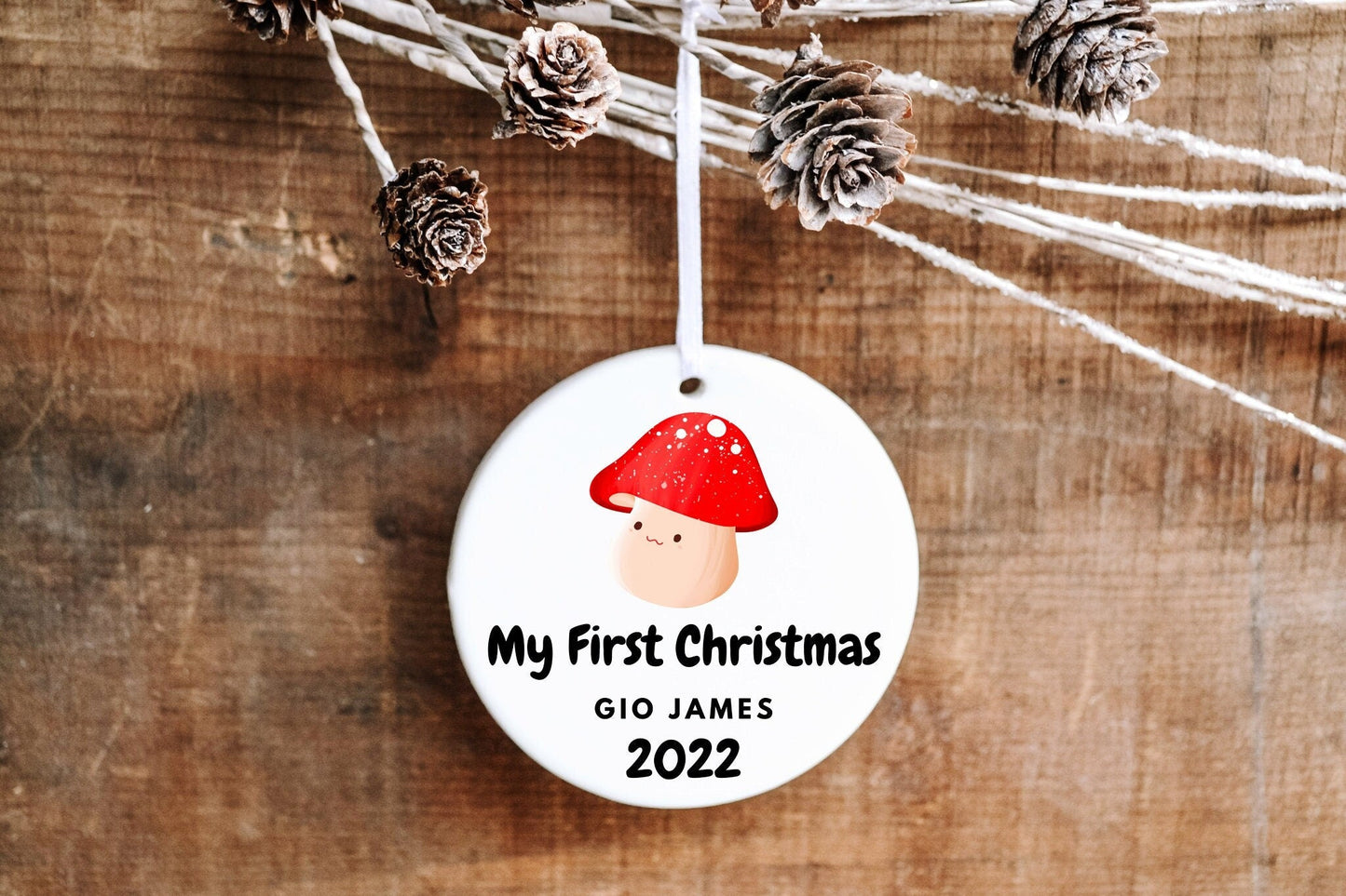 Personalized First Christmas Mushroom Ornament - Made Simple Designs