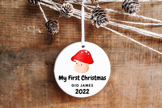 Personalized First Christmas Mushroom Ornament - Made Simple Designs