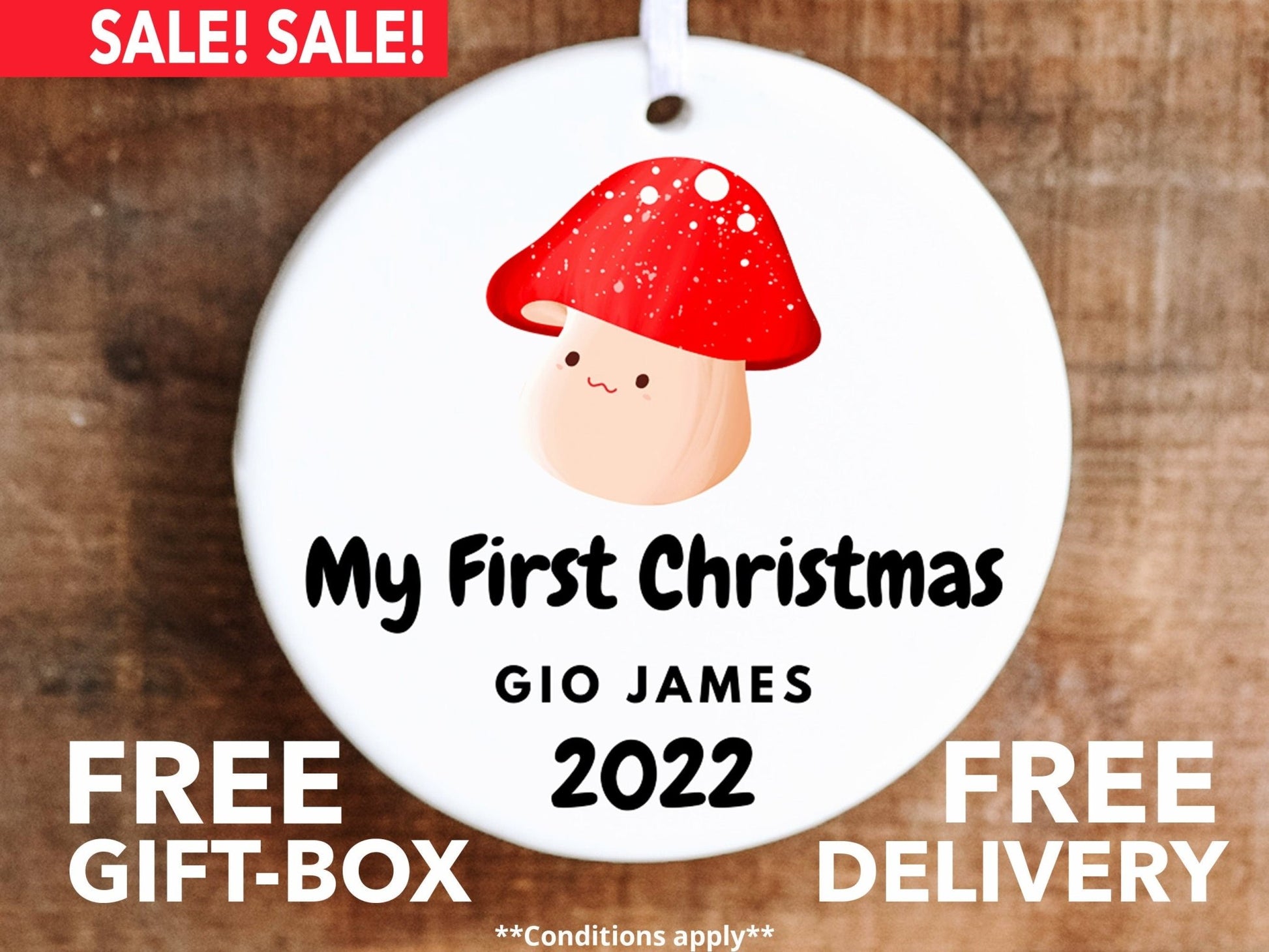 Personalized First Christmas Mushroom Ornament - Made Simple Designs