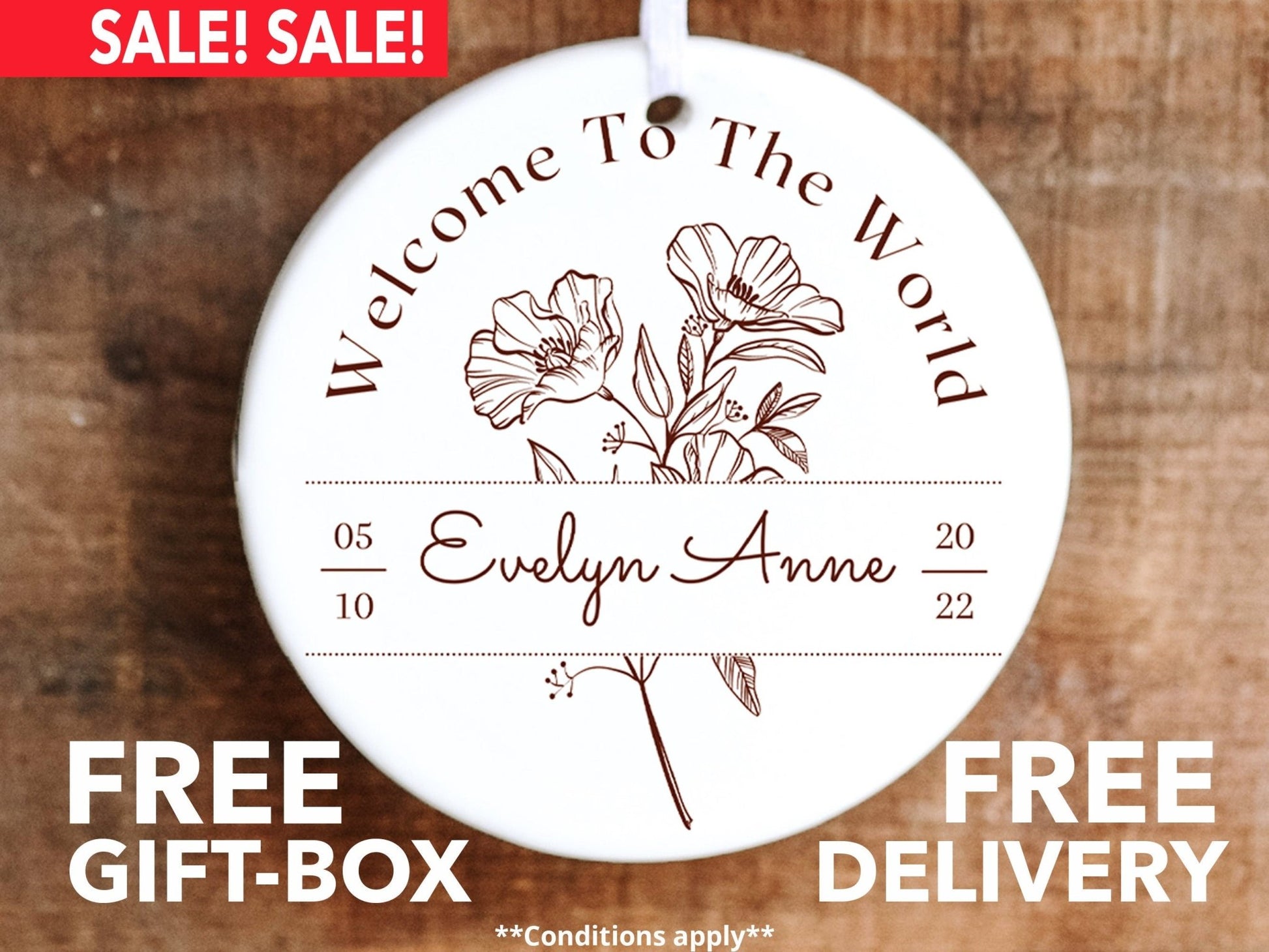 Personalized First Christmas Ornament - Flowers - Made Simple Designs