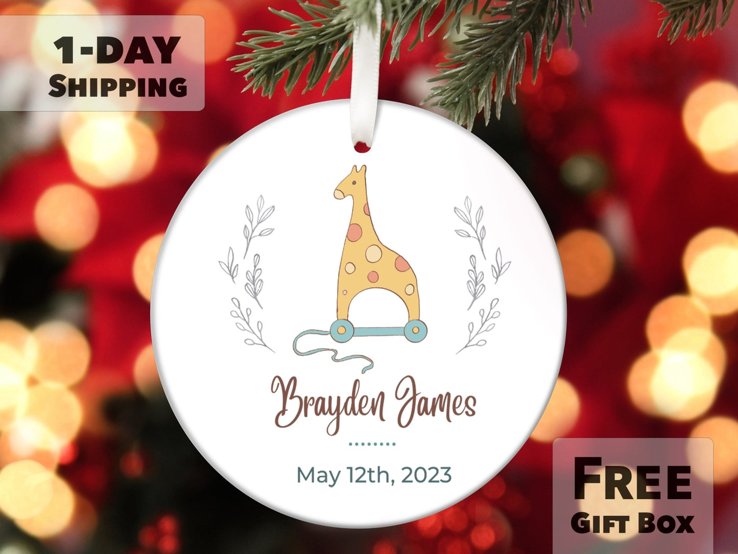 Personalized First Christmas Ornament - Giraffe - Made Simple Designs