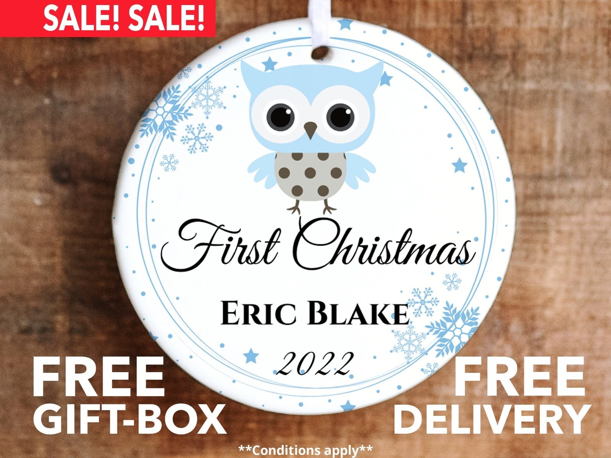 Personalized First Christmas Owl Ornament - Baby Blue Owl - Made Simple Designs