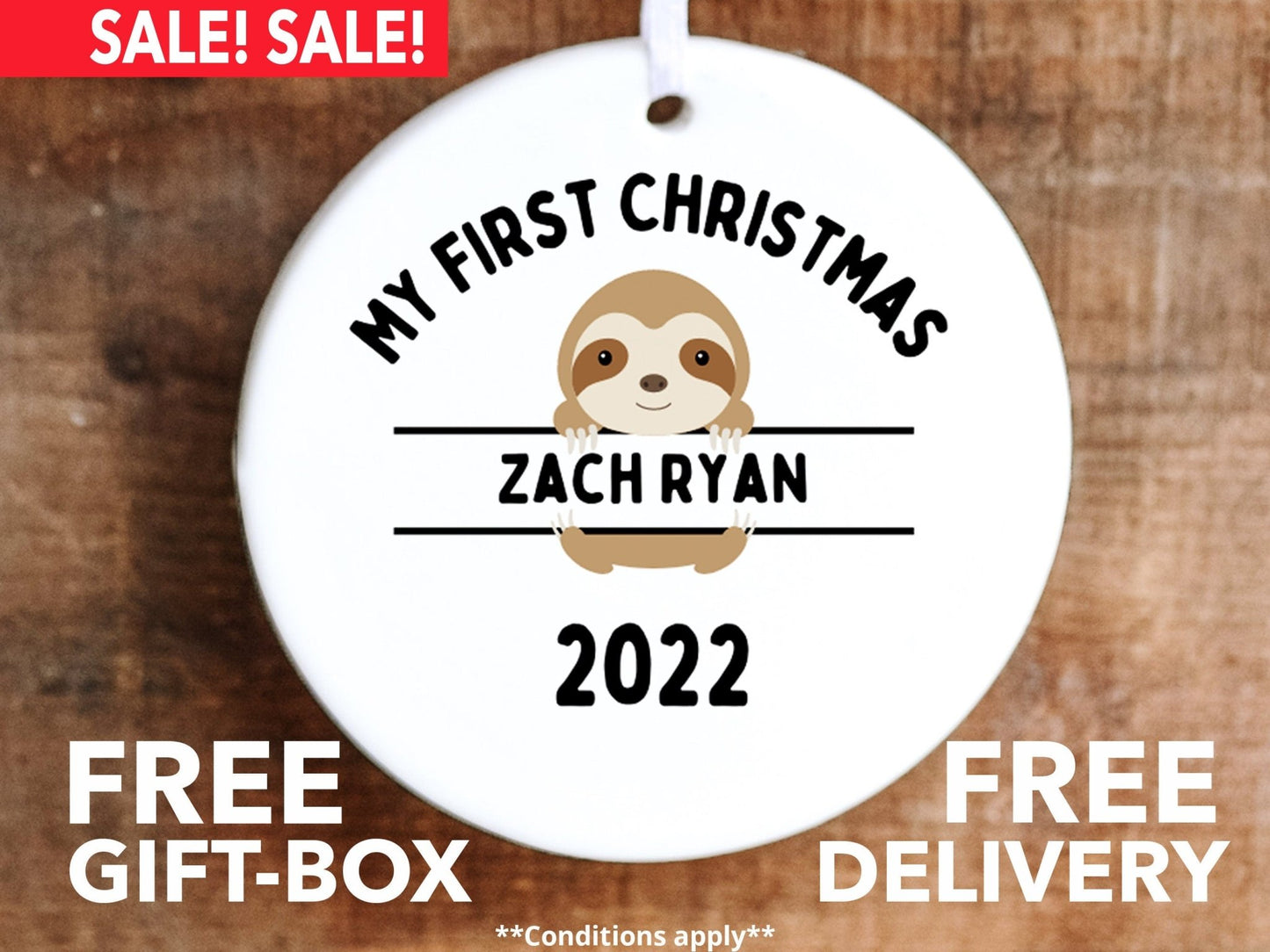 Personalized First Christmas Sloth Ornament - Made Simple Designs