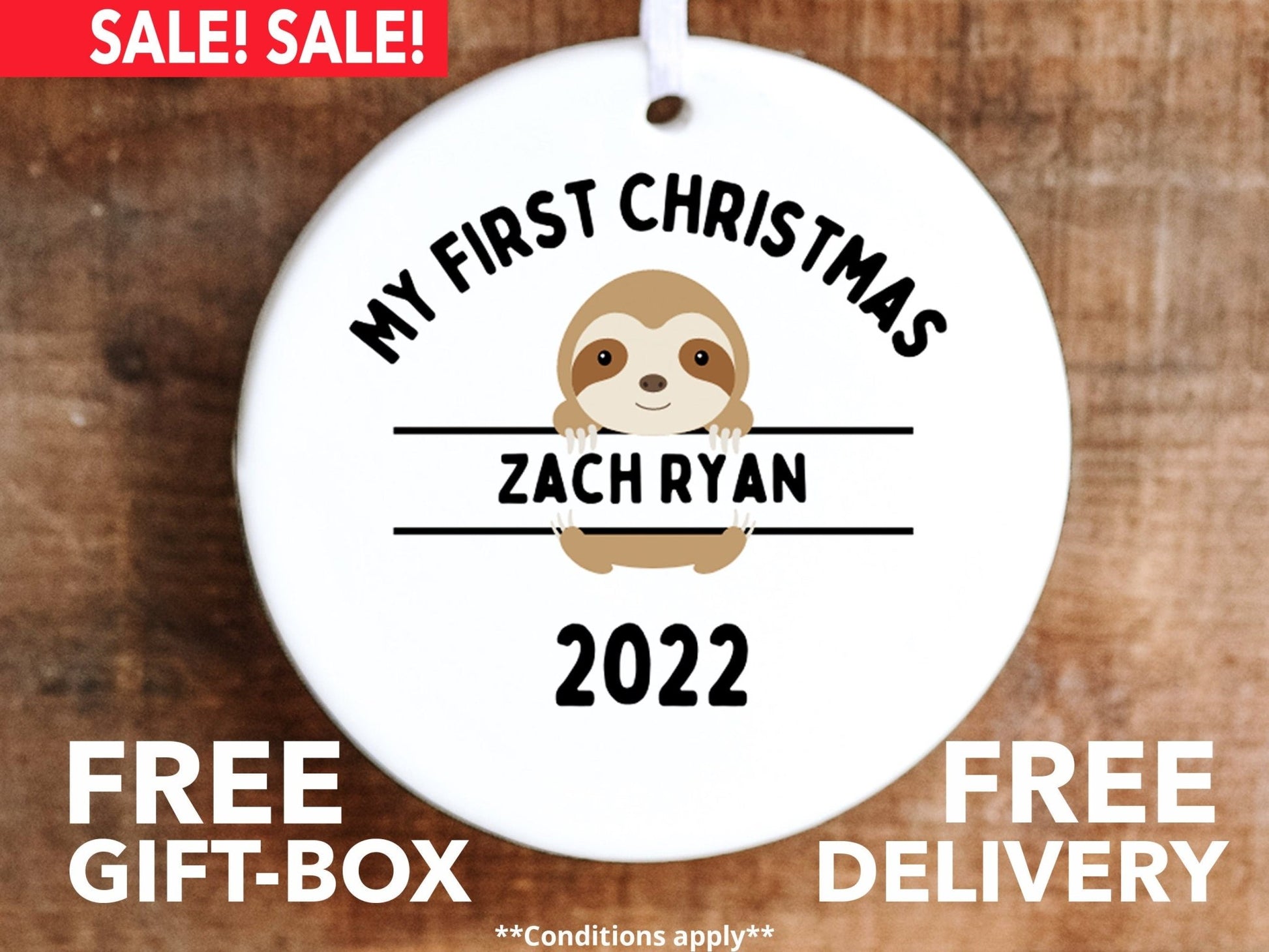 Personalized First Christmas Sloth Ornament - Made Simple Designs