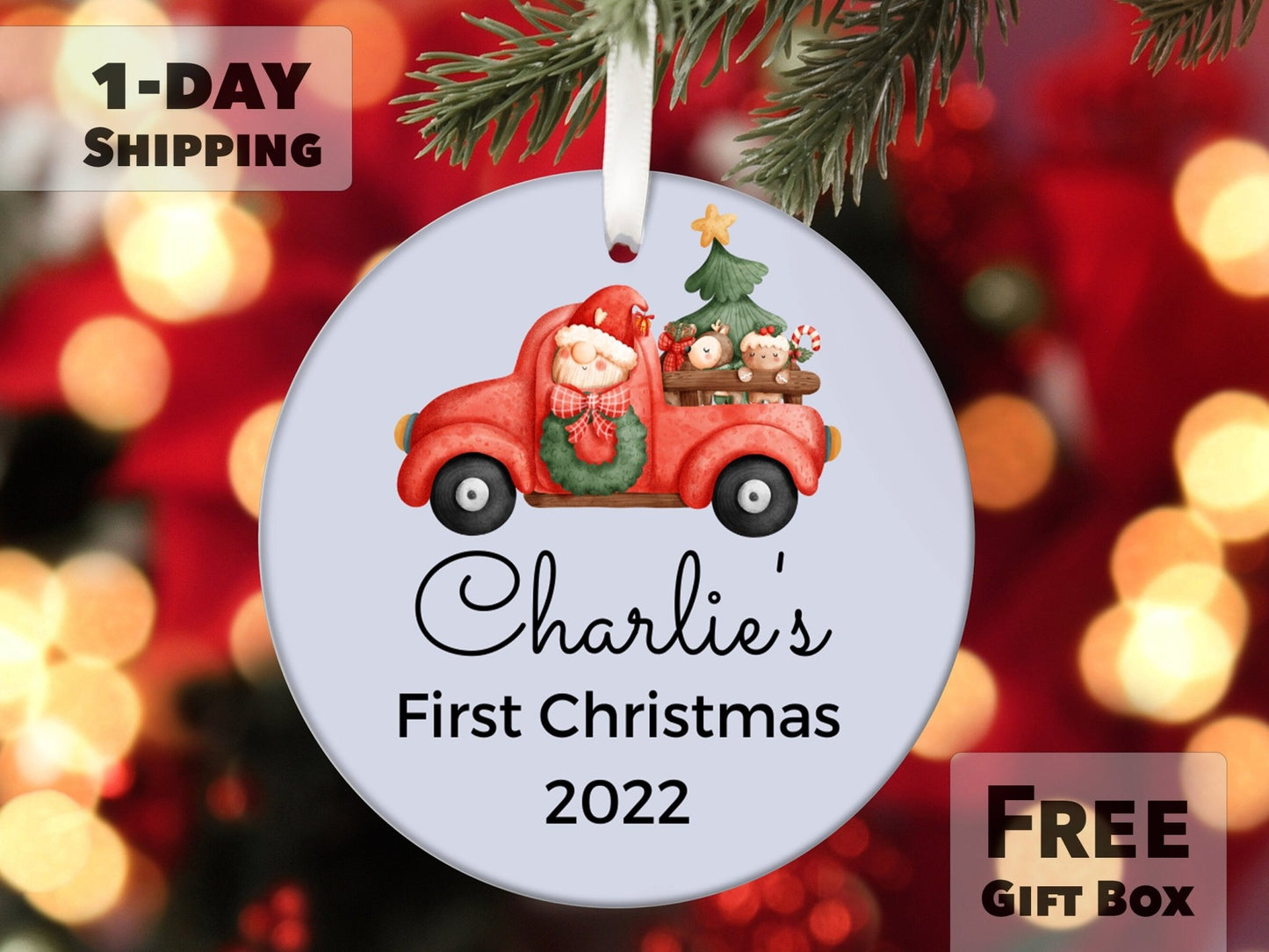 Personalized First Christmas Truck Ornament - Made Simple Designs